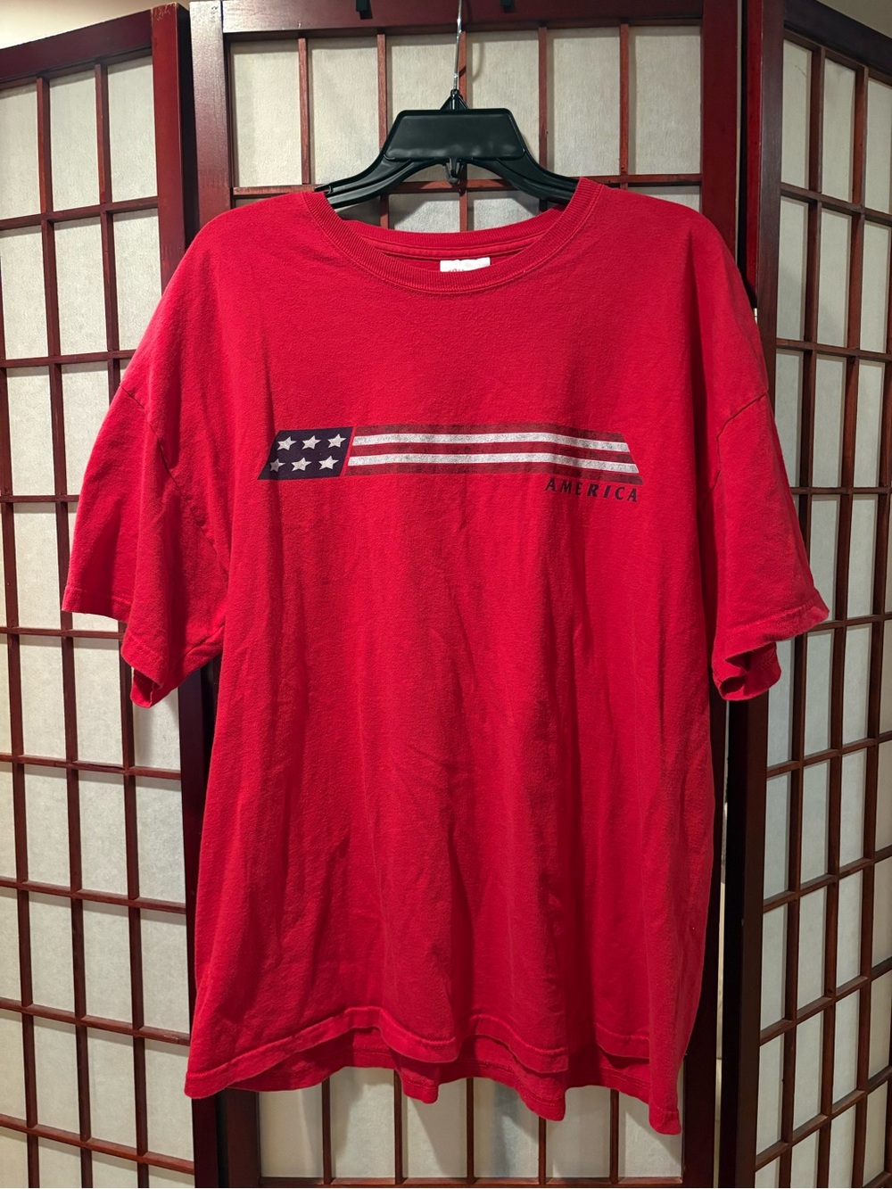 Hanes Red Short Sleeve Tee with Flag Graphic